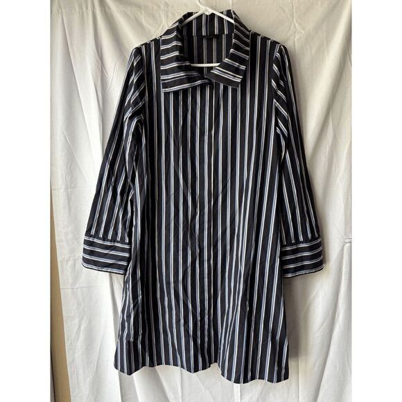 COS Striped Shirt Dress with Mock Collar in Blue Black White Size US 8 - Picture 1 of 2